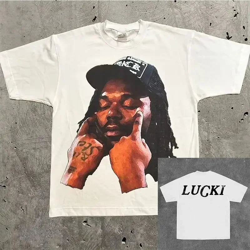 Y2k New Cotton T-shirt Men's and Women's Portrait Printed