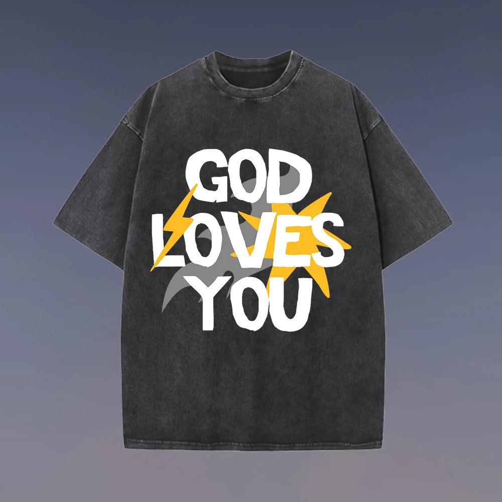 Retro Letter Print Distressed T-Shirt for Men Women