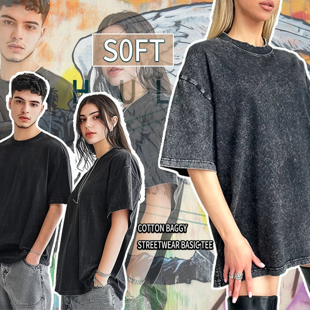 Retro Letter Print Distressed T-Shirt for Men Women