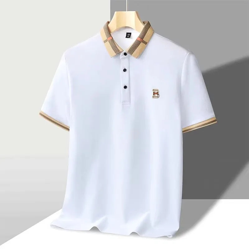 short sleeve polo shirt men summer new high-end silk cotton breathable