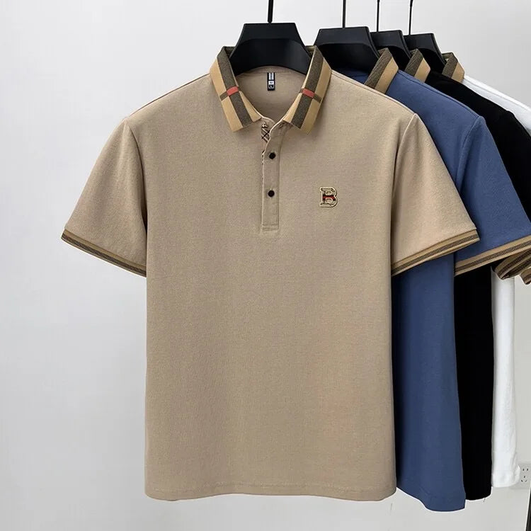 short sleeve polo shirt men summer new high-end silk cotton breathable