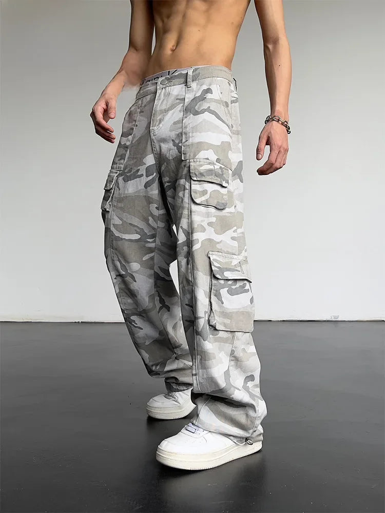 Vintage American Style Camouflage Pants Men's Loose Straight Leg Cargo Pants