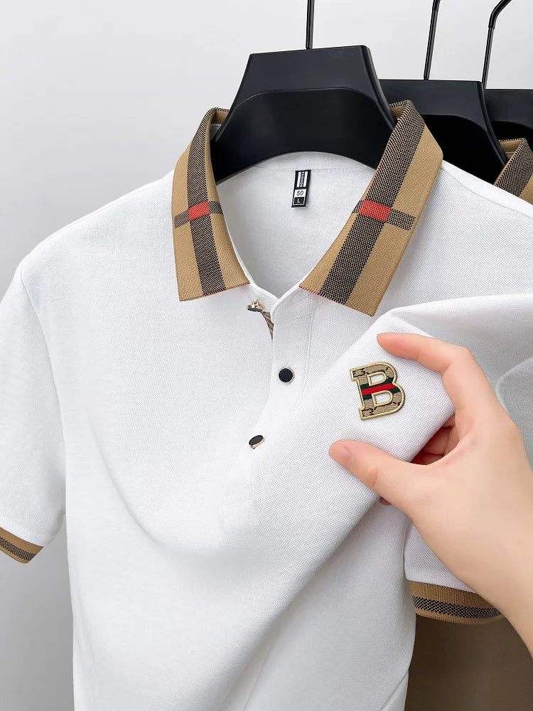short sleeve polo shirt men summer new high-end silk cotton breathable