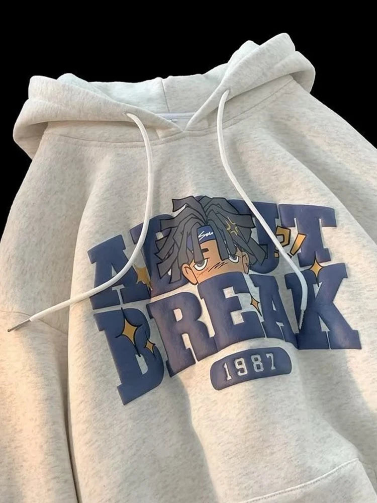 Vintage Cartoon Printing Graphic Hoodie Sweatshirts Men's Oversized Y2K Hoodies American Hip Hop Fashion Hoody Streetwear