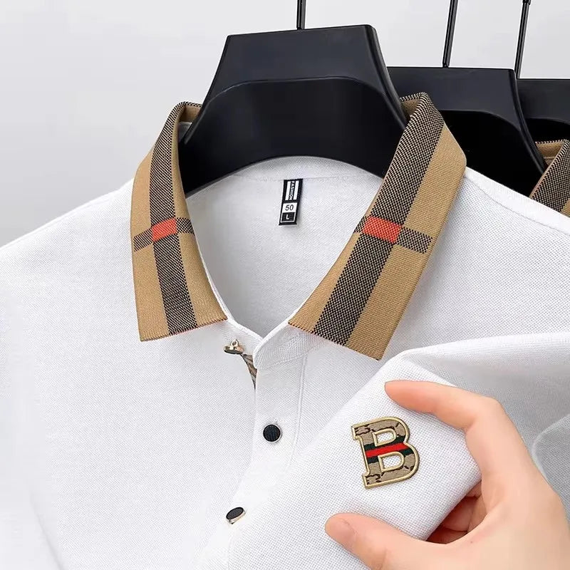 short sleeve polo shirt men summer new high-end silk cotton breathable