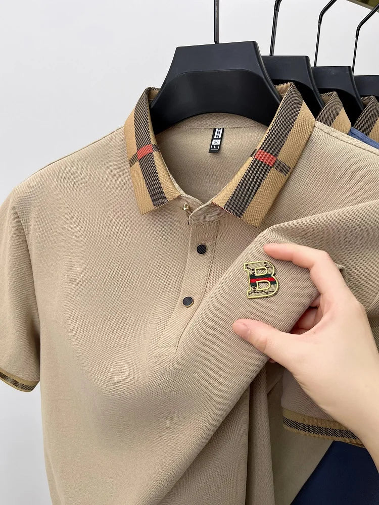 short sleeve polo shirt men summer new high-end silk cotton breathable