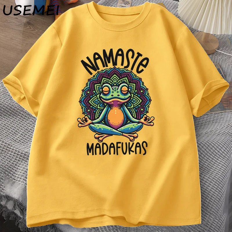 Funny Yoga T Shirt Frog Self Care T-Shirt Cotton Short Sleeve Positive Cottagecore Namaste Tee Men Women Mens Clothes Streetwear