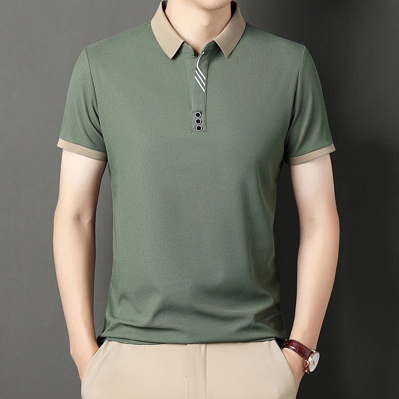 Men's Solid Color Casual Fashion Short Sleeve Polo Shirt Summer Comfortable
