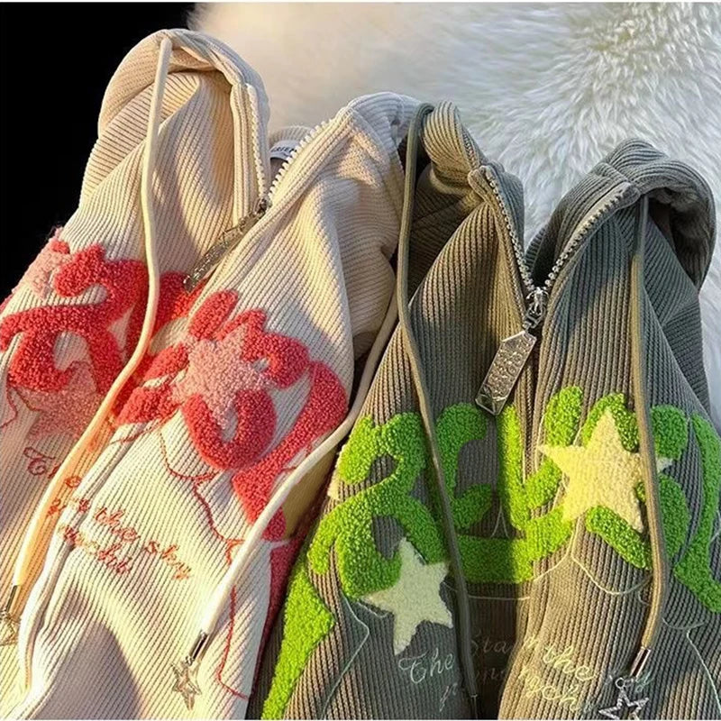 Zip Up Hoodies  Autumn Long Sleeve Tops Loose Hood Shirt  Sweatshirt Jacket