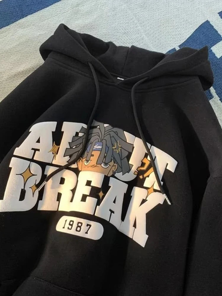 Vintage Cartoon Printing Graphic Hoodie Sweatshirts Men's Oversized Y2K Hoodies American Hip Hop Fashion Hoody Streetwear