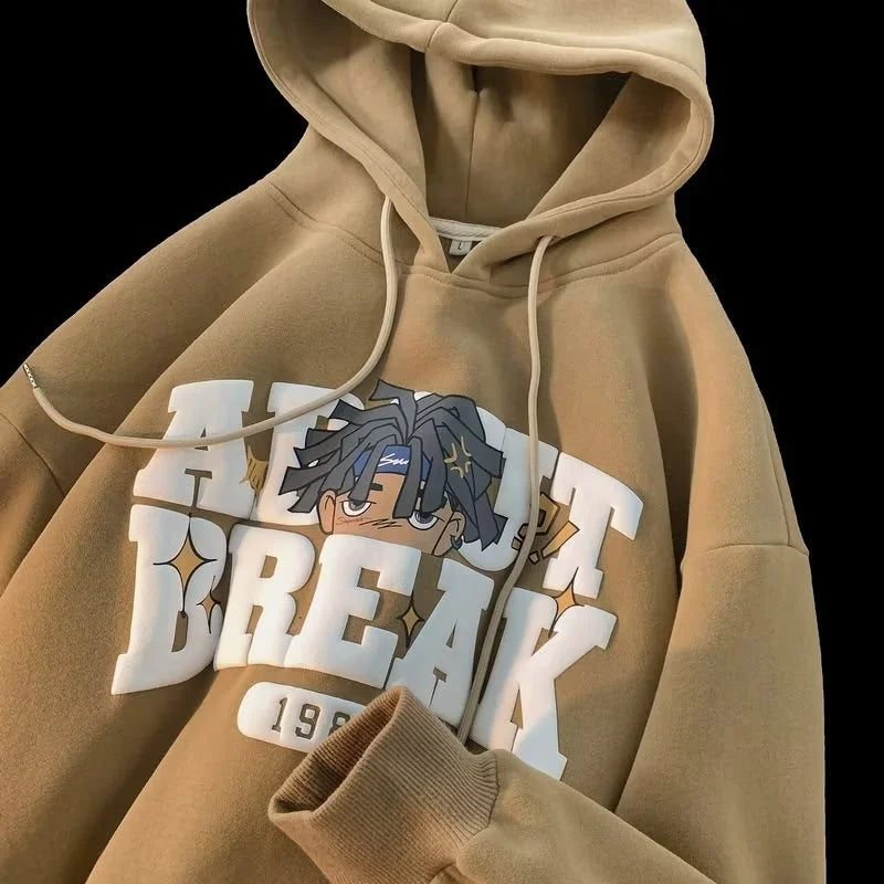 Vintage Cartoon Printing Graphic Hoodie Sweatshirts Men's Oversized Y2K Hoodies American Hip Hop Fashion Hoody Streetwear