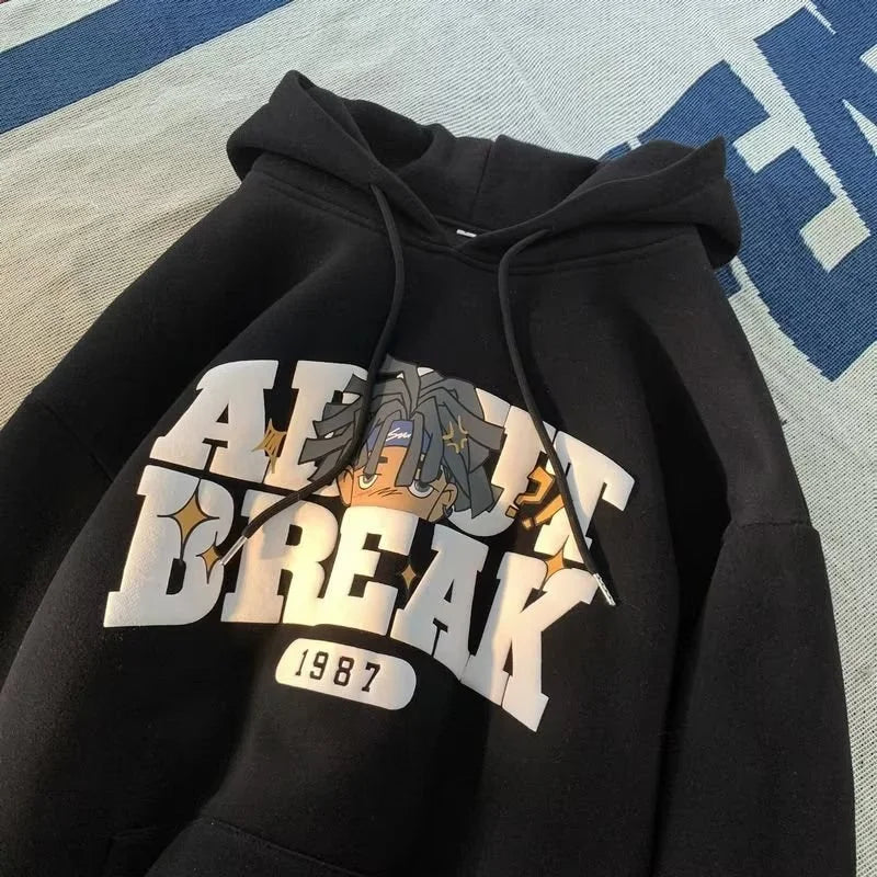 Vintage Cartoon Printing Graphic Hoodie Sweatshirts Men's Oversized Y2K Hoodies American Hip Hop Fashion Hoody Streetwear