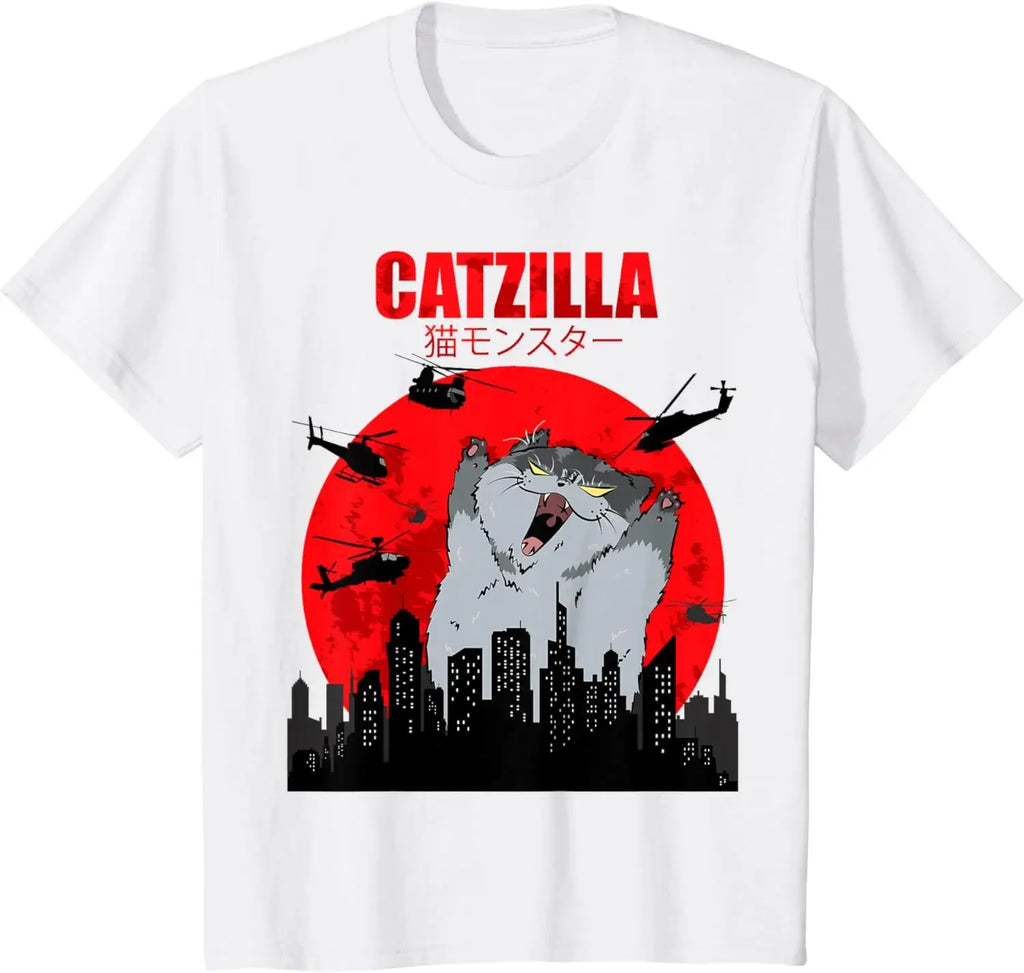 Funny Cute Art Japanese Cat Graphic for Cat Lover Catzilla T-Shirt Graphic T Shirts
