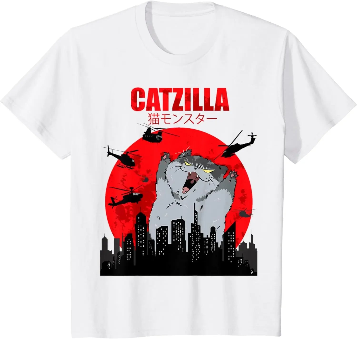Funny Cute Art Japanese Cat Graphic for Cat Lover Catzilla T-Shirt Graphic T Shirts