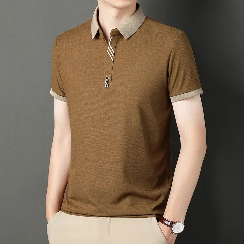 Men's Solid Color Casual Fashion Short Sleeve Polo Shirt Summer Comfortable