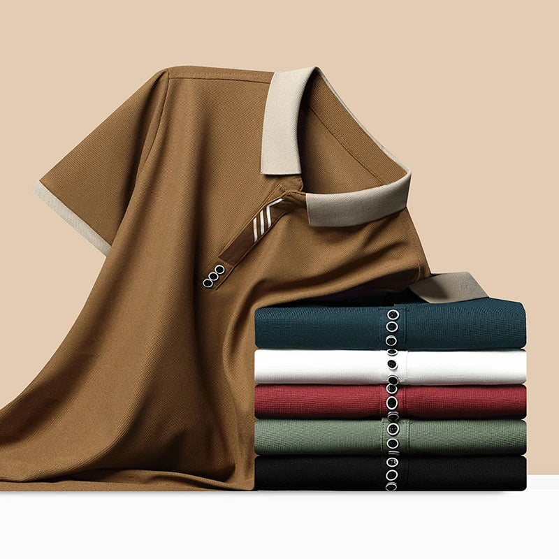 Men's Solid Color Casual Fashion Short Sleeve Polo Shirt Summer Comfortable