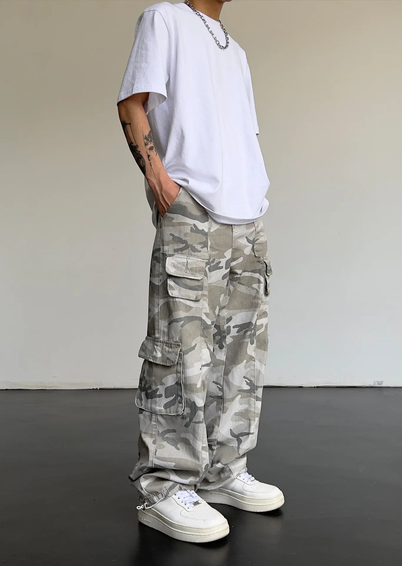 Vintage American Style Camouflage Pants Men's Loose Straight Leg Cargo Pants
