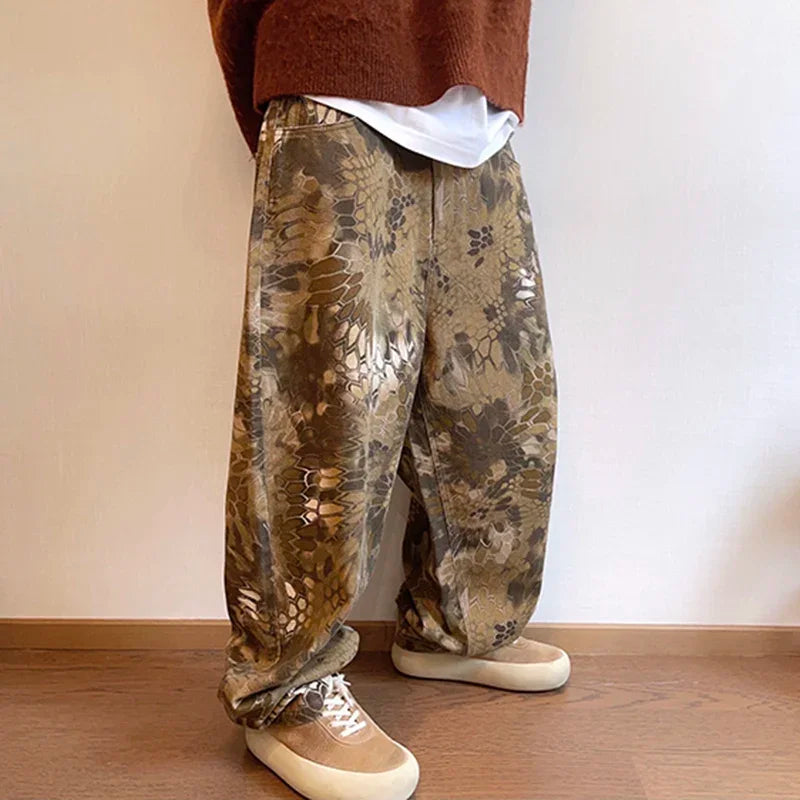 New Men Chic Snake Print Streetwear Jeans Male Designer Brand Casual Denim Pants Popular American Graphic Hip Pop Denim Trousers
