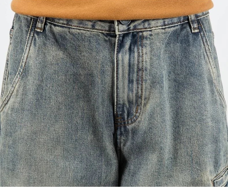 Men's Jeans Retro Cargo Trousers Straight Man Cowboy Pants