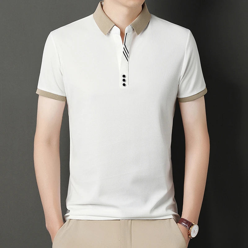 Men's Solid Color Casual Fashion Short Sleeve Polo Shirt Summer Comfortable