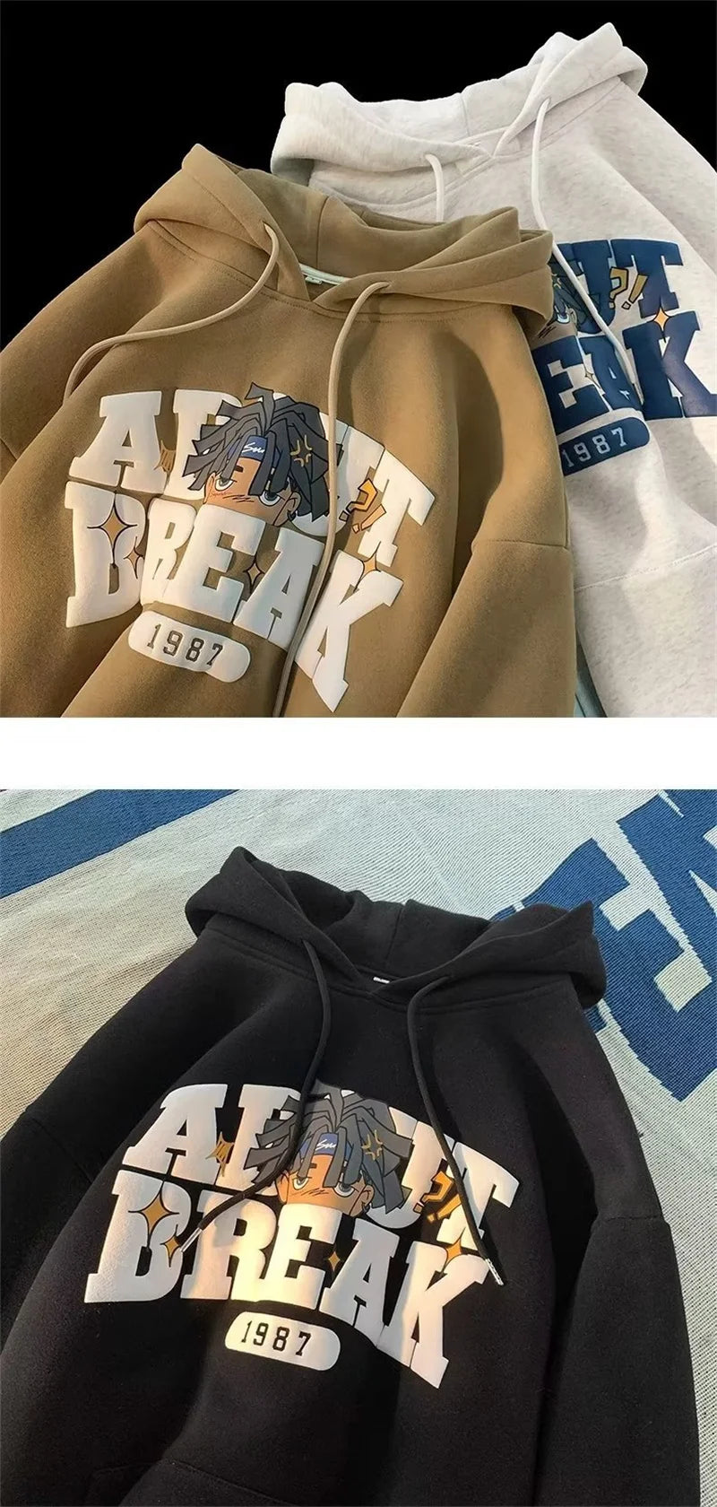 Vintage Cartoon Printing Graphic Hoodie Sweatshirts Men's Oversized Y2K Hoodies American Hip Hop Fashion Hoody Streetwear