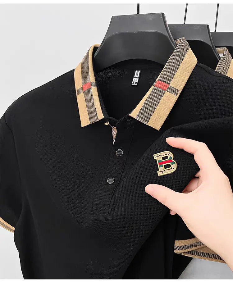 short sleeve polo shirt men summer new high-end silk cotton breathable