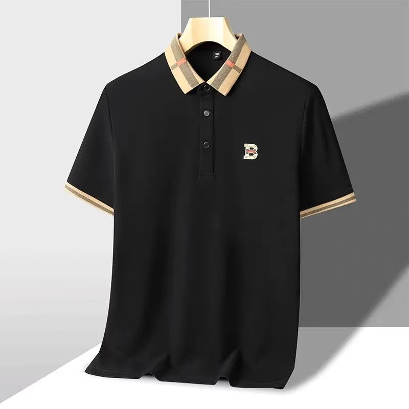 short sleeve polo shirt men summer new high-end silk cotton breathable