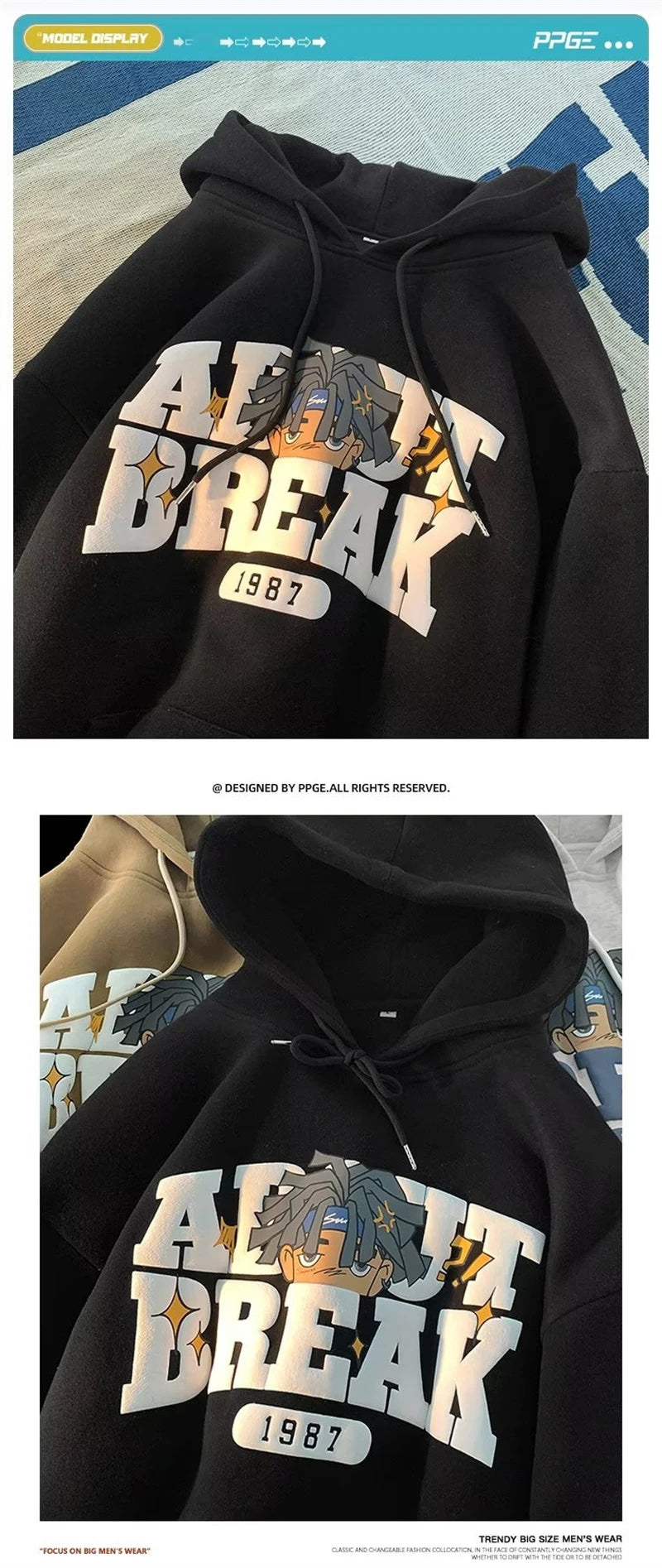 Vintage Cartoon Printing Graphic Hoodie Sweatshirts Men's Oversized Y2K Hoodies American Hip Hop Fashion Hoody Streetwear
