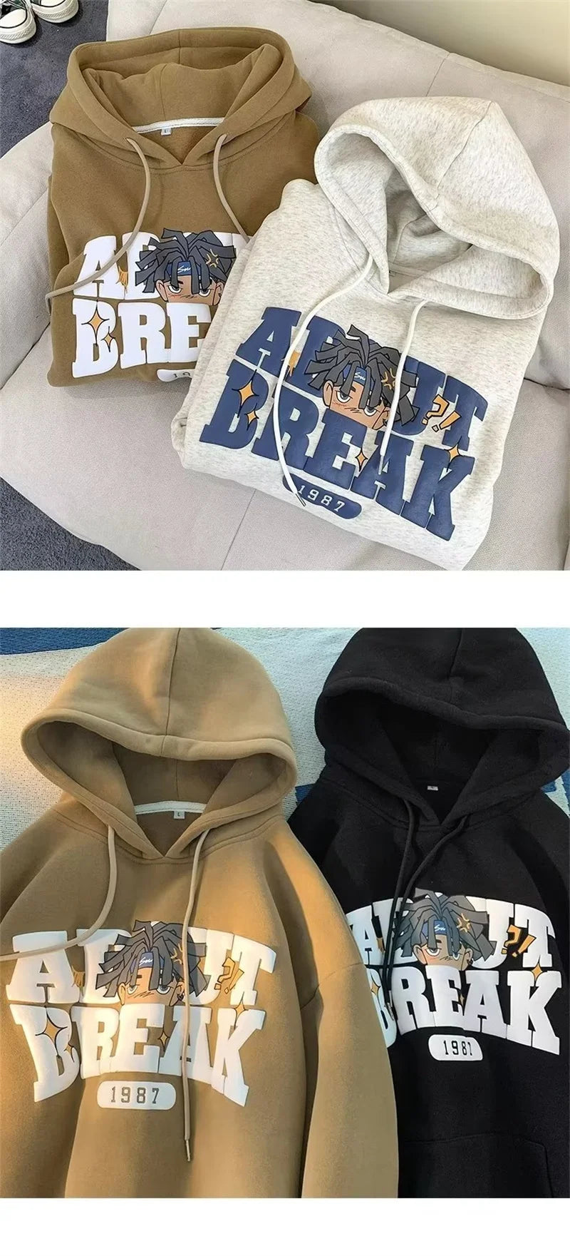 Vintage Cartoon Printing Graphic Hoodie Sweatshirts Men's Oversized Y2K Hoodies American Hip Hop Fashion Hoody Streetwear