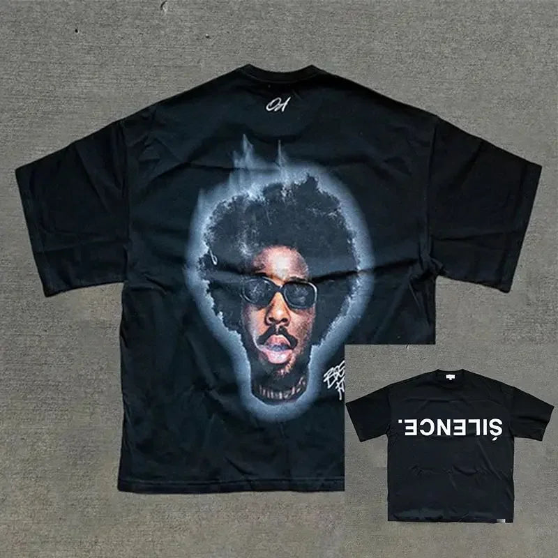 Y2k New Cotton T-shirt Men's and Women's Portrait  Printed