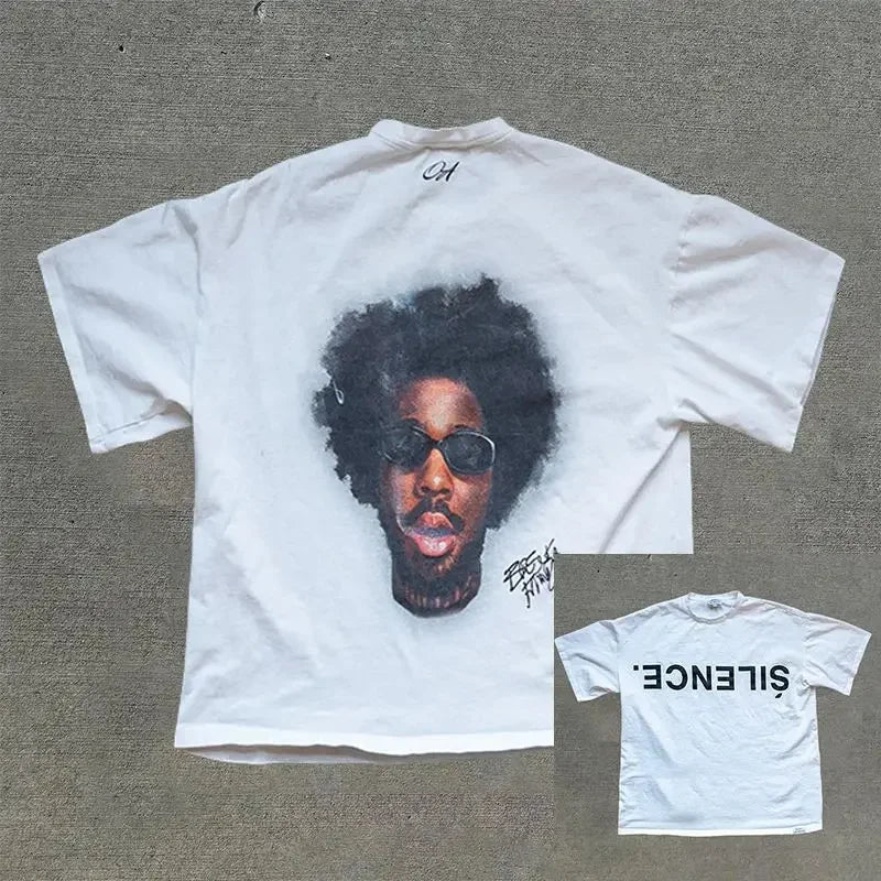 Y2k New Cotton T-shirt Men's and Women's Portrait  Printed