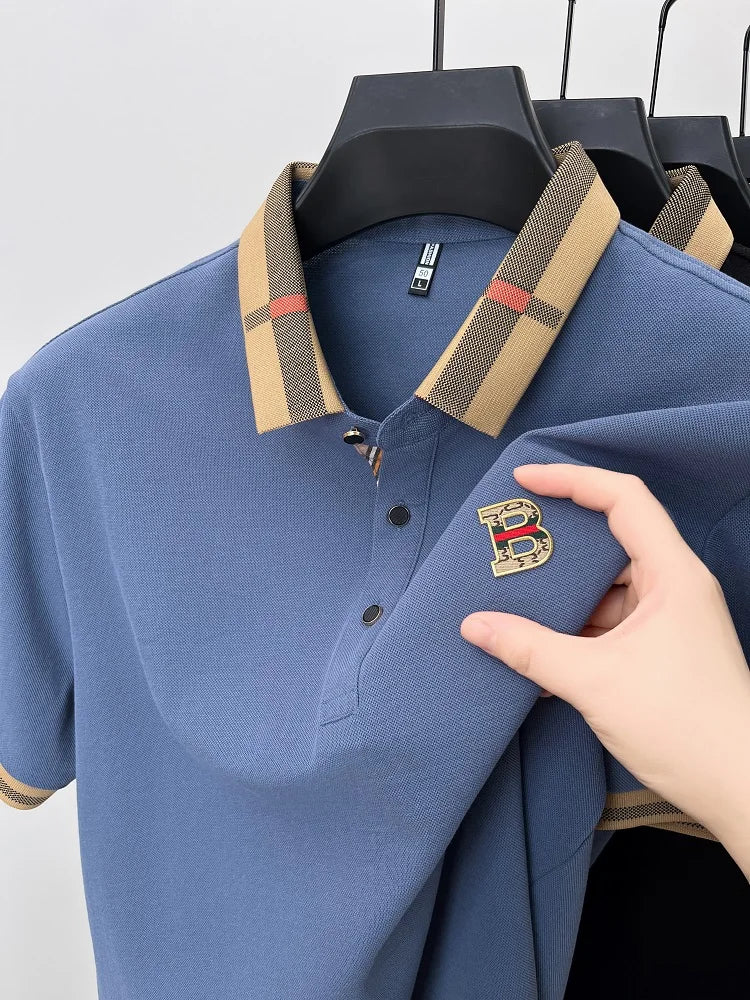 short sleeve polo shirt men summer new high-end silk cotton breathable