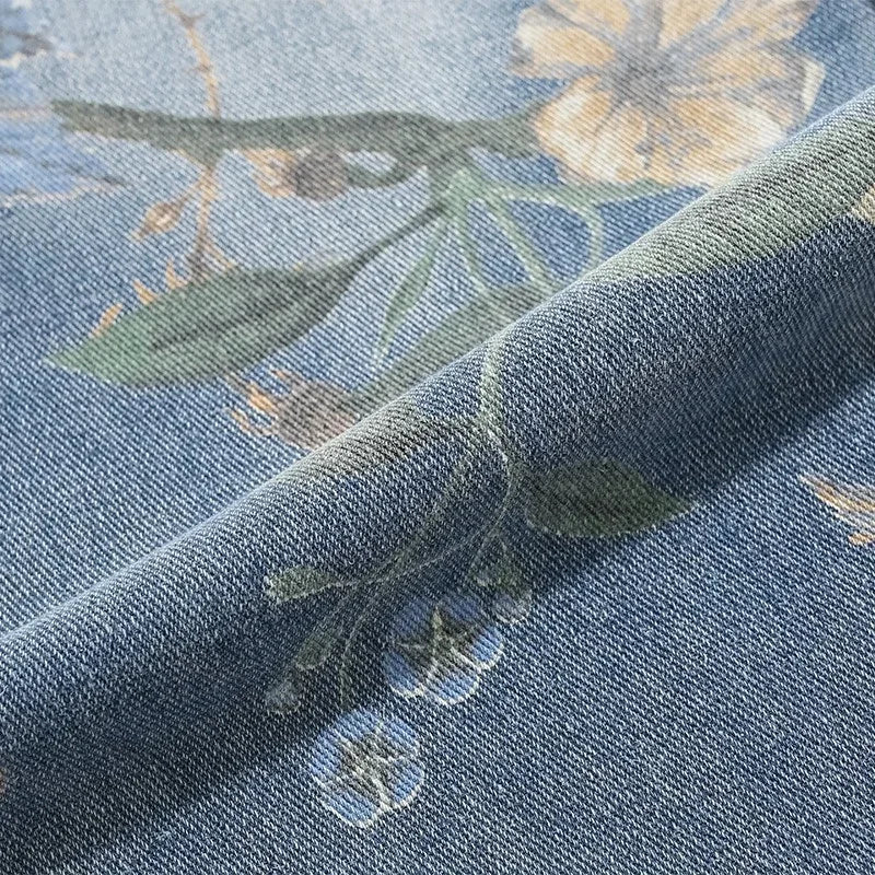 Autumn Floral Printed Jeansn 2024 New Y2K Vintage Denim Pants Hip Hop Fashion Wide-leg Baggy Jean Streetwear