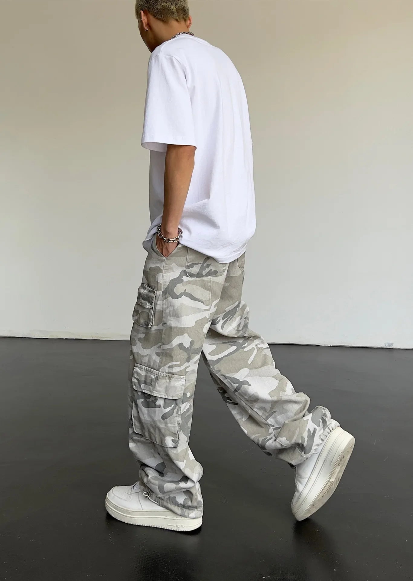 Vintage American Style Camouflage Pants Men's Loose Straight Leg Cargo Pants
