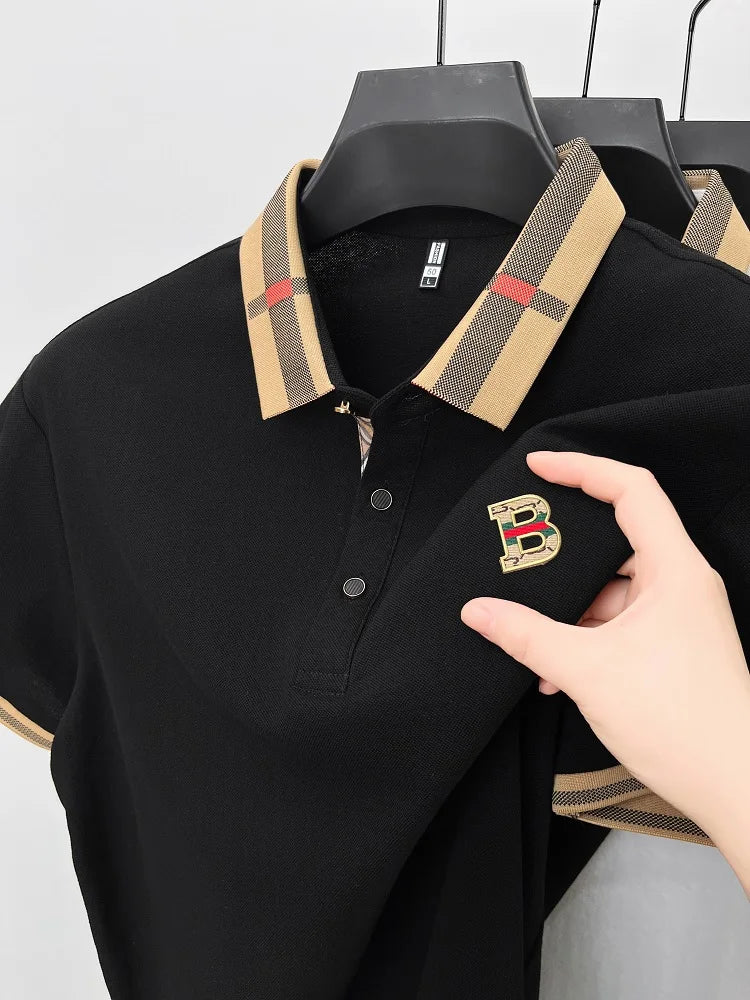 short sleeve polo shirt men summer new high-end silk cotton breathable