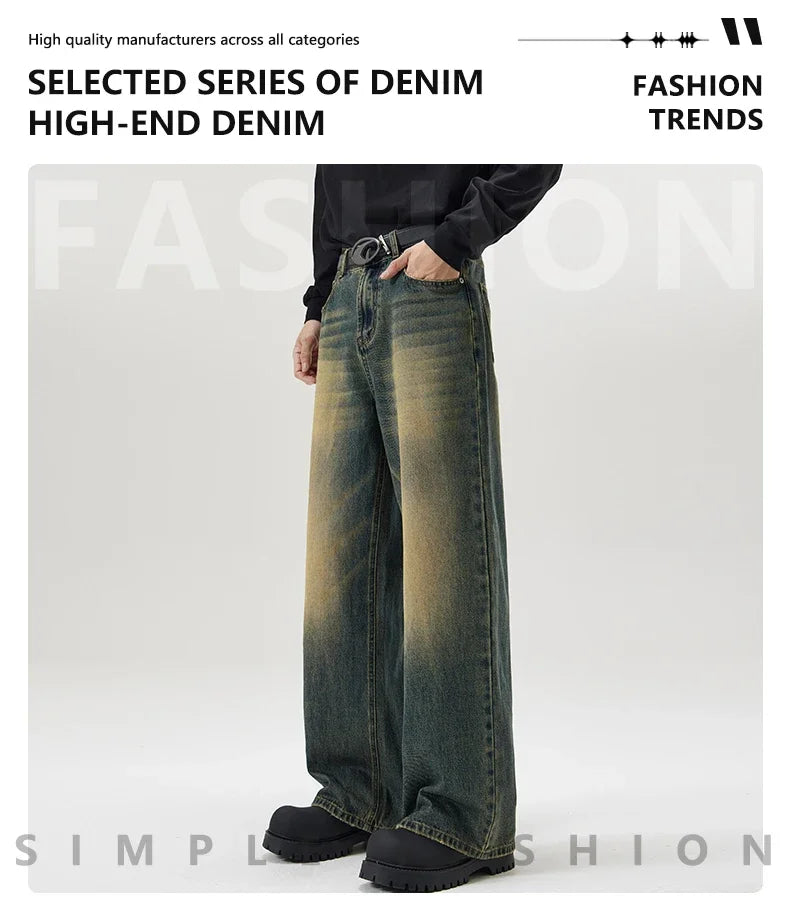Autumn Vintage Distressed Men's Baggy Straight Jeans