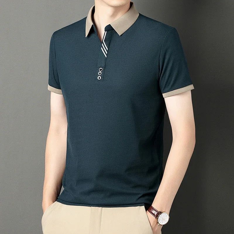 Men's Solid Color Casual Fashion Short Sleeve Polo Shirt Summer Comfortable