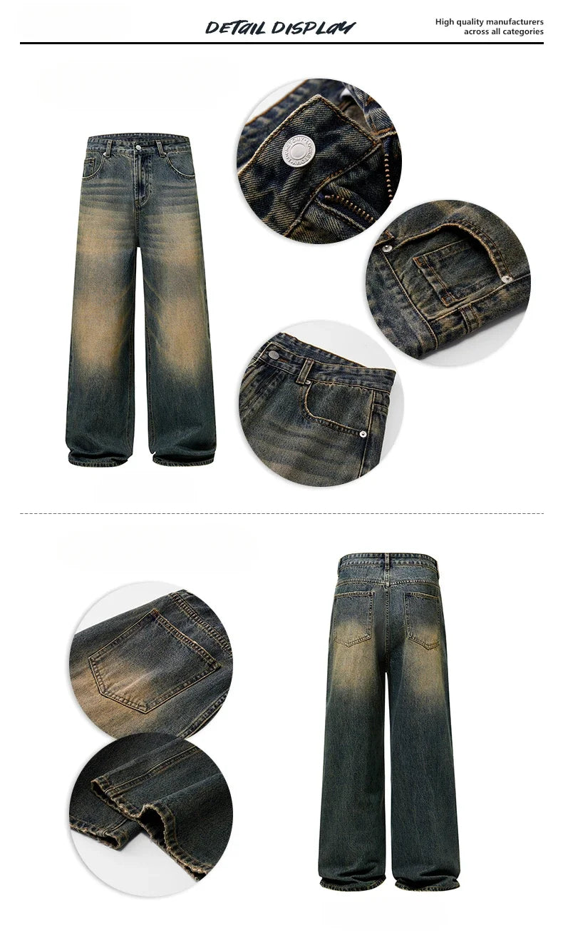 Autumn Vintage Distressed Men's Baggy Straight Jeans