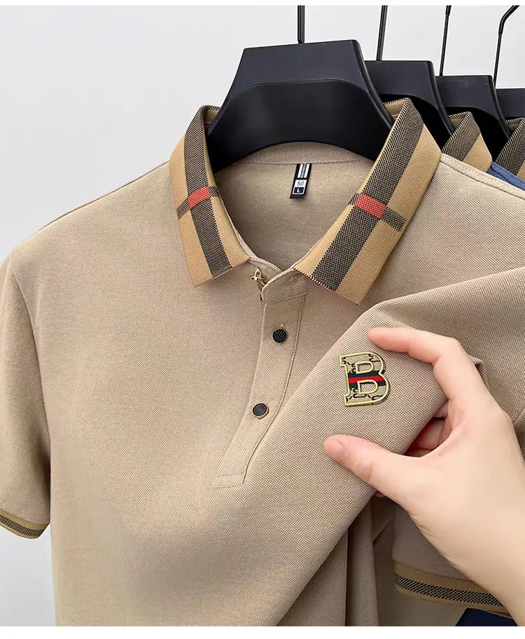short sleeve polo shirt men summer new high-end silk cotton breathable