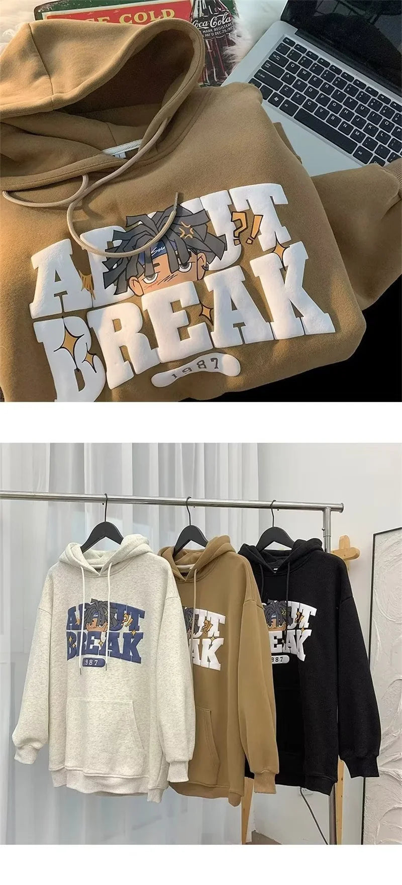 Vintage Cartoon Printing Graphic Hoodie Sweatshirts Men's Oversized Y2K Hoodies American Hip Hop Fashion Hoody Streetwear