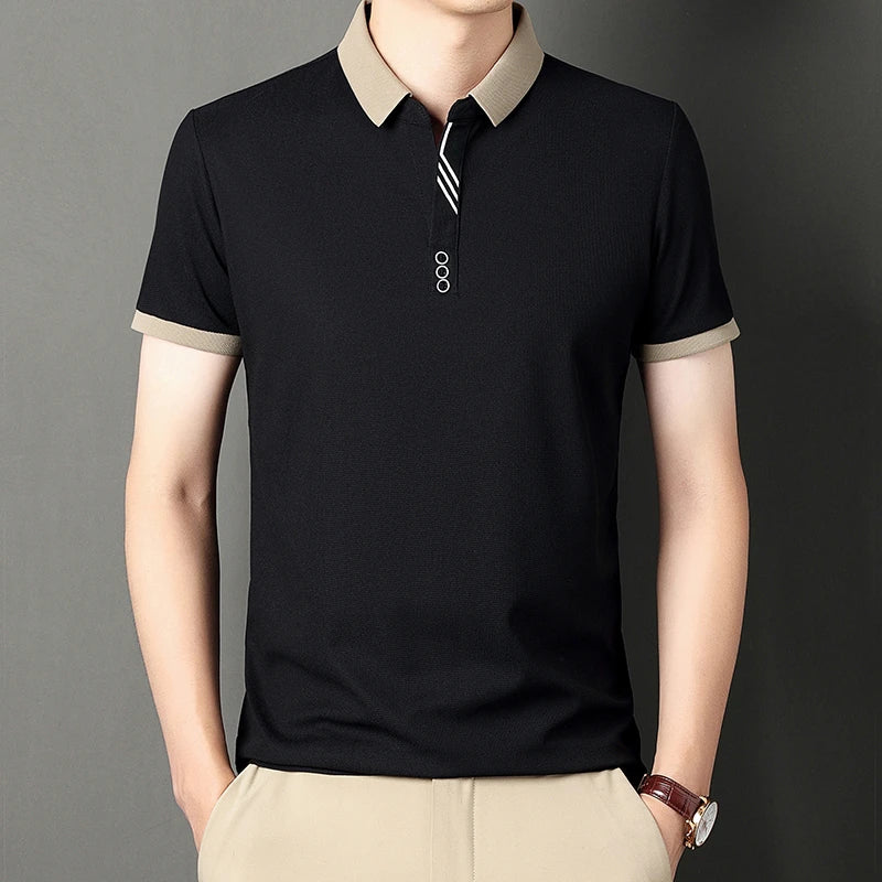 Men's Solid Color Casual Fashion Short Sleeve Polo Shirt Summer Comfortable