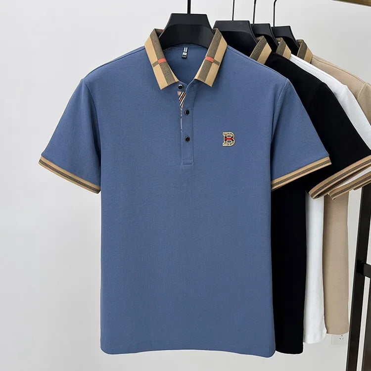 short sleeve polo shirt men summer new high-end silk cotton breathable
