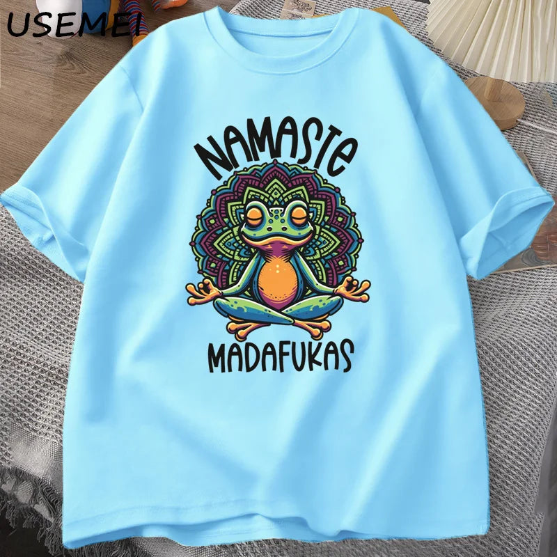 Funny Yoga T Shirt Frog Self Care T-Shirt Cotton Short Sleeve Positive Cottagecore Namaste Tee Men Women Mens Clothes Streetwear