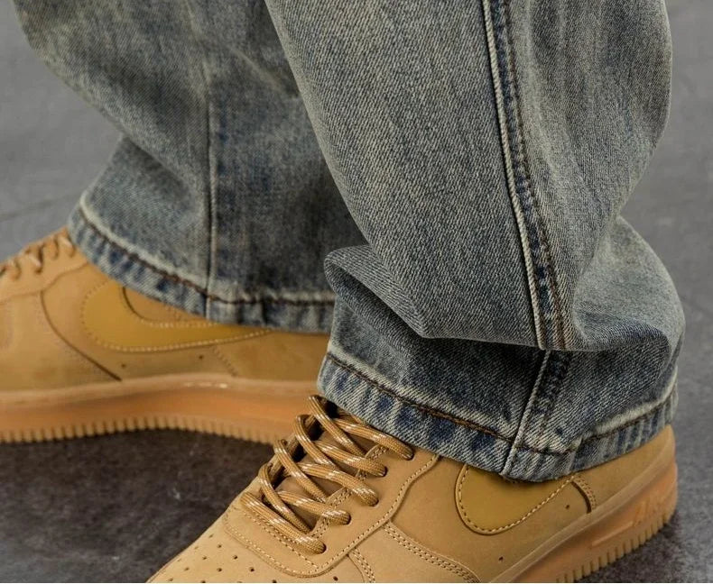 Men's Jeans Retro Cargo Trousers Straight Man Cowboy Pants