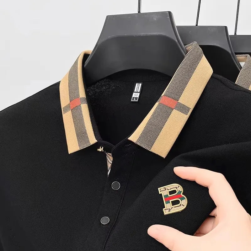short sleeve polo shirt men summer new high-end silk cotton breathable