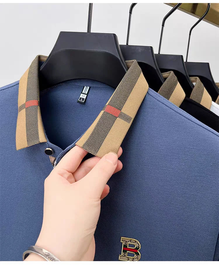 short sleeve polo shirt men summer new high-end silk cotton breathable