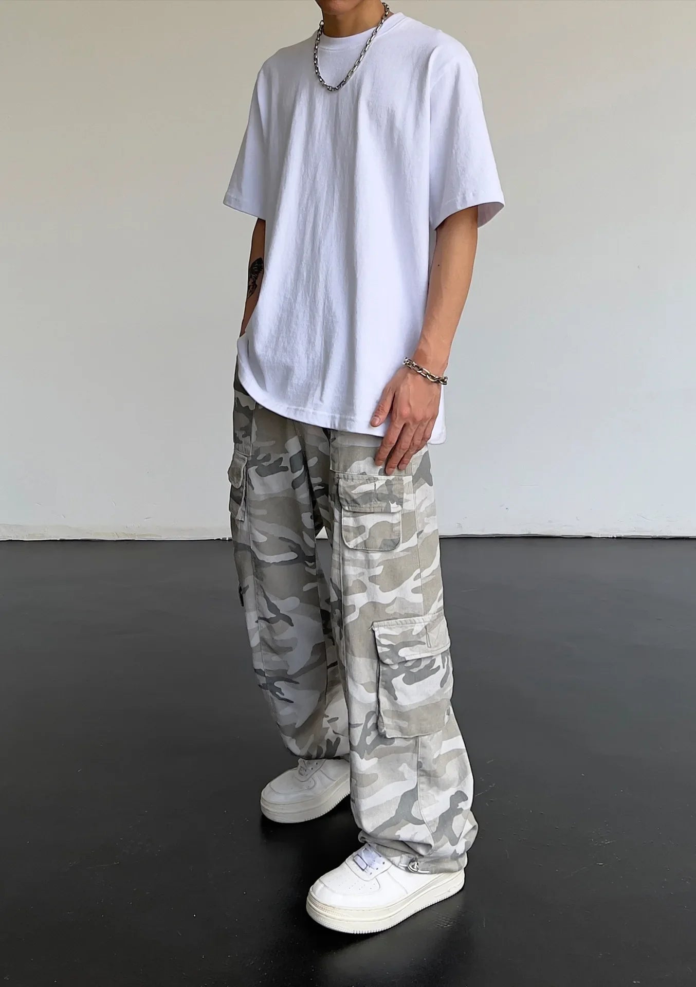 Vintage American Style Camouflage Pants Men's Loose Straight Leg Cargo Pants