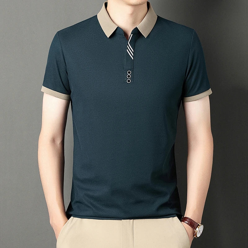 Men's Solid Color Casual Fashion Short Sleeve Polo Shirt Summer Comfortable