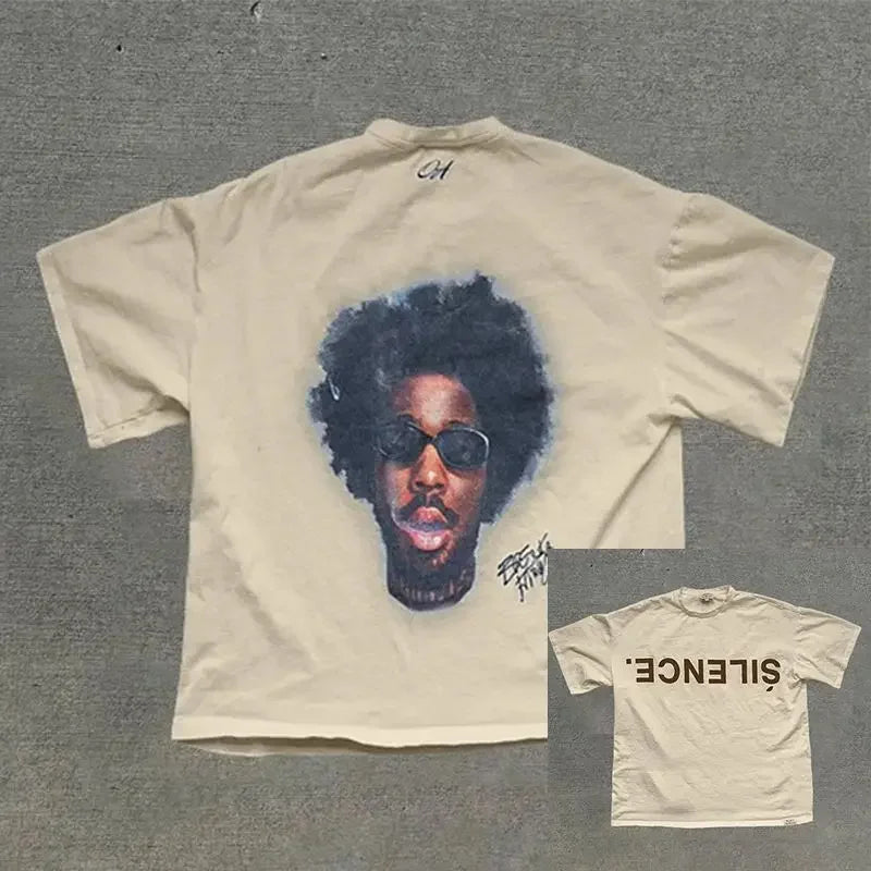 Y2k New Cotton T-shirt Men's and Women's Portrait  Printed