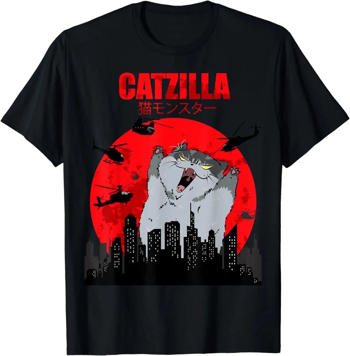 Funny Cute Art Japanese Cat Graphic for Cat Lover Catzilla T-Shirt Graphic T Shirts
